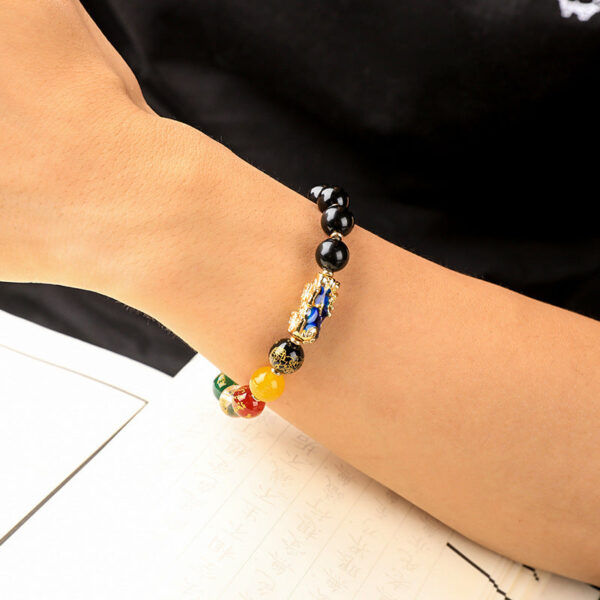 Natural Rainbow-Eye Black Obsidian Bracelet with Pixiu Charm – Premium 10 mm Gemstone Beads for Men & Women