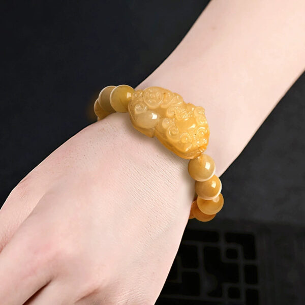 Certified Natural Golden Silk Jade Pixiu Bracelet