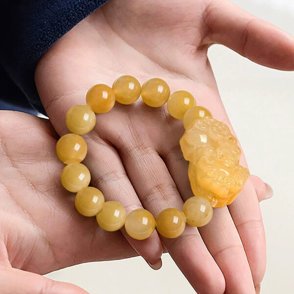 Certified Natural Golden Silk Jade Pixiu Bracelet