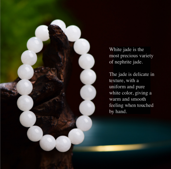 Certified 5A White Hetian Jade Bead Bracelet – Real Natural Jade for Peace, Protection & Good Fortune | Premium Feng Shui Jewelry
