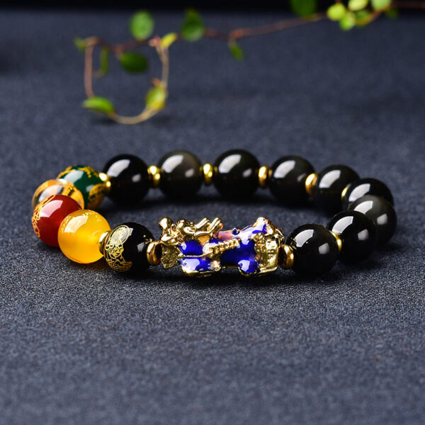 Natural Rainbow-Eye Black Obsidian Bracelet with Pixiu Charm – Premium 10 mm Gemstone Beads for Men & Women