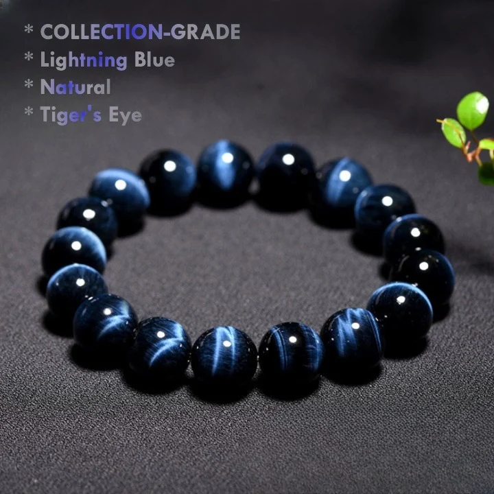 natural blue tiger eye bracelet with lightning reflections