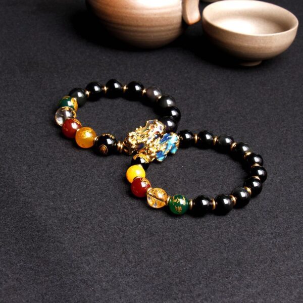 Natural Rainbow-Eye Black Obsidian Bracelet with Pixiu Charm – Premium 10 mm Gemstone Beads for Men & Women