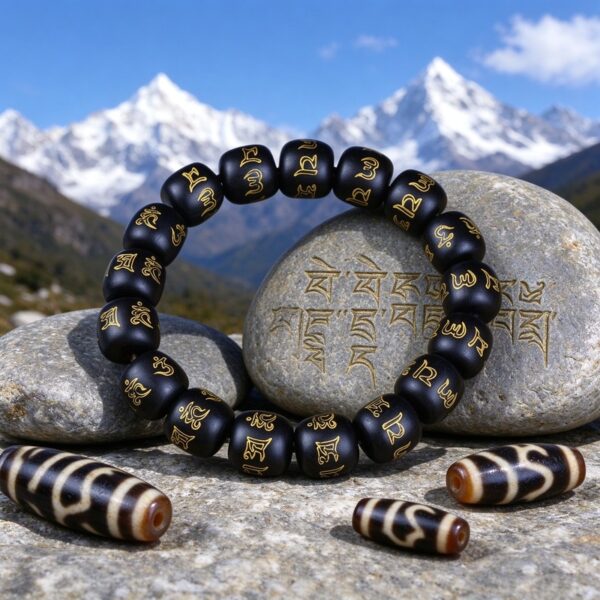 39634866-136b-41b1-9bf0-e58c64c9b17d Tibetan Buddhist Six-Word Mantra Black Sandalwood Bracelet