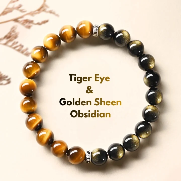 tiger eye and golden sheen black obsidian bracelet combination