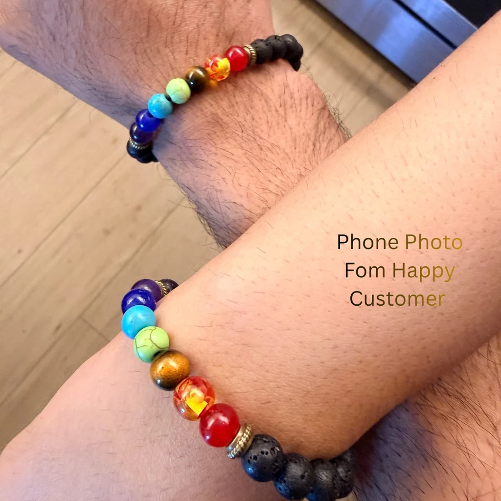 Diffuser Lava Stone 7 Chakra Bracelet wear on wrist left vs right hand