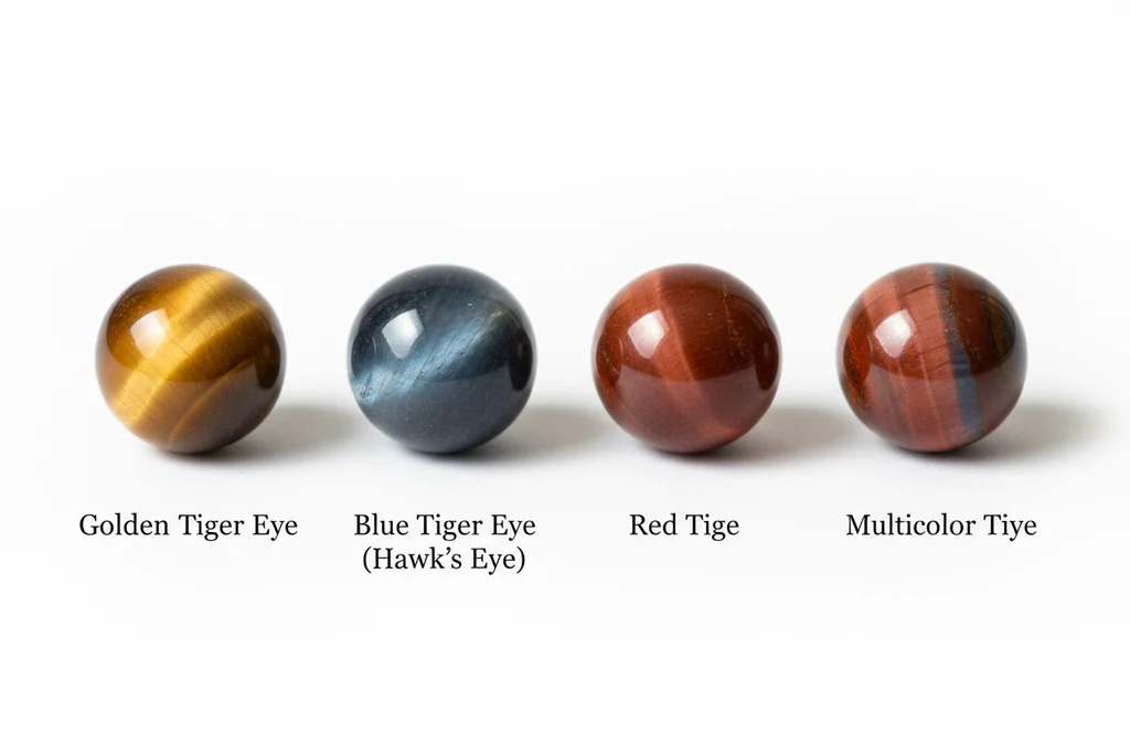 natural tiger eye gemstone colors golden blue red and multicolor comparison