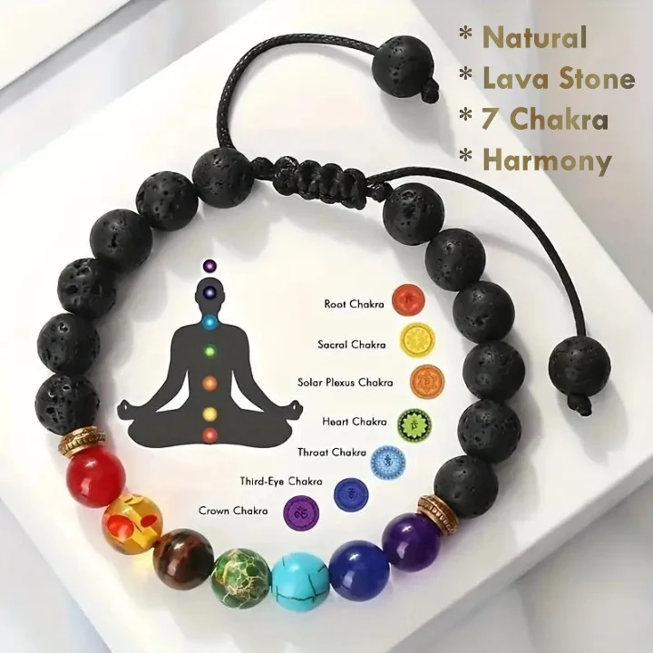Diffuser Lava Stone Chakra Bracelet with Gemstone Accents