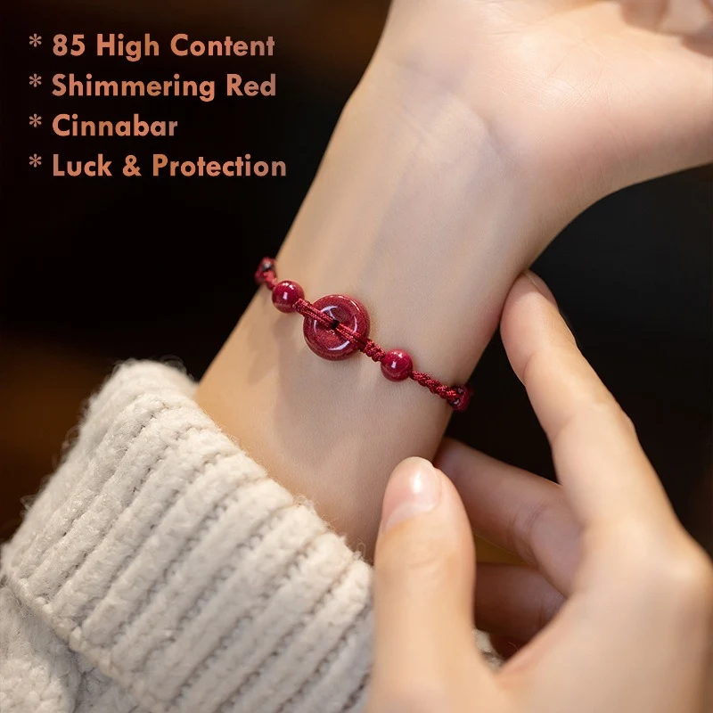 High Content Red Cinnabar Donut Red String Bracelet wear on wrist