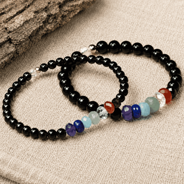 Rainbow Gemstone Black Obsidian Beaded Bracelet