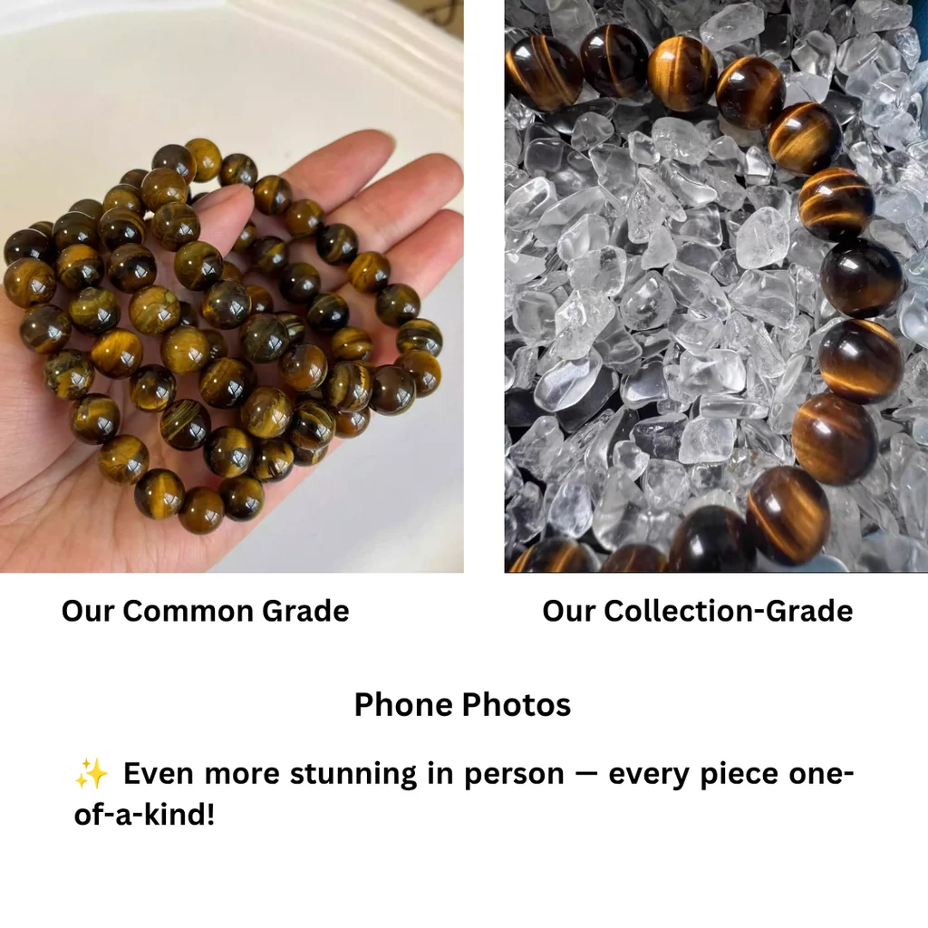 comparison between common grade and collection grade natural tiger eye beads