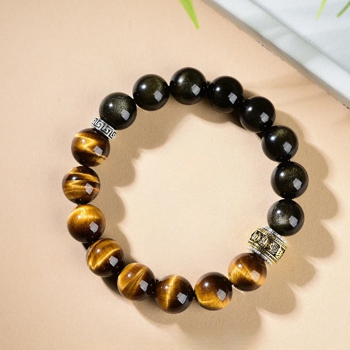 Black Obsidian and Tiger Eye bracelet for confidence and protection