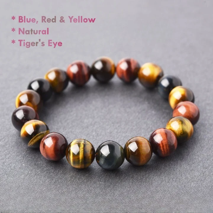 multicolor tiger eye bracelet with blue red and golden beads