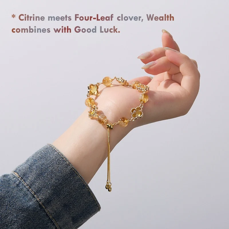 elegant women’s gemstone jewelry four leaf clover bracelet adjustable