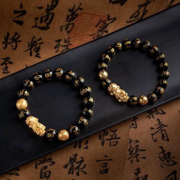 Feng_Shui_Black_Obsidian_Pi_Xiu_Bracelet_03 Black Obsidian Pixiu Bracelet with Mantra Beads