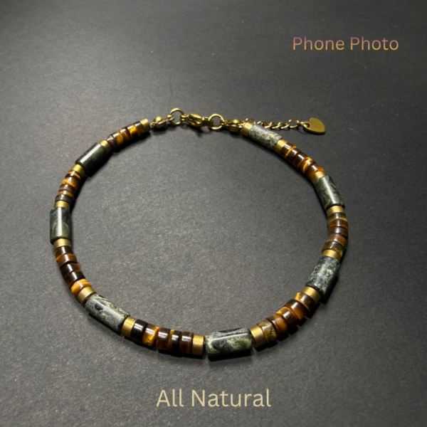 Natural Tiger Eye & Green Agate Men's Bracelet