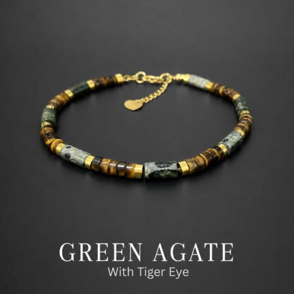 Natural Tiger Eye & Green Agate Men's Bracelet