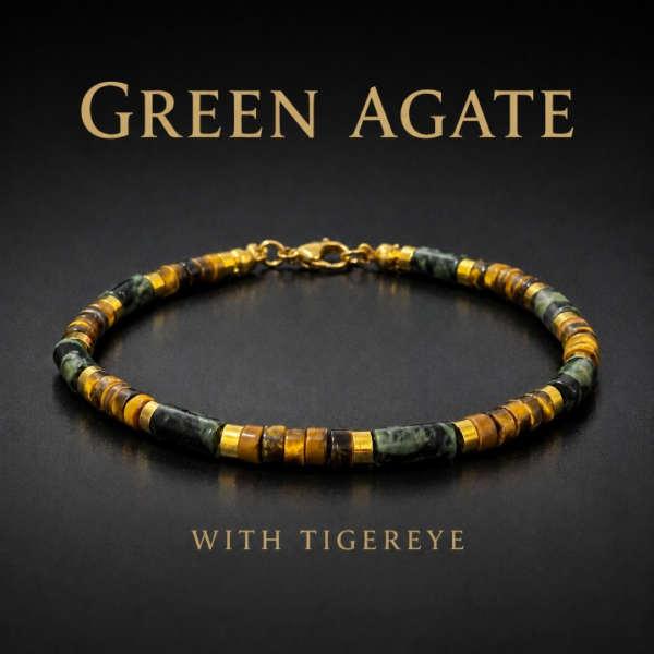 Natural Tiger Eye & Green Agate Men's Bracelet