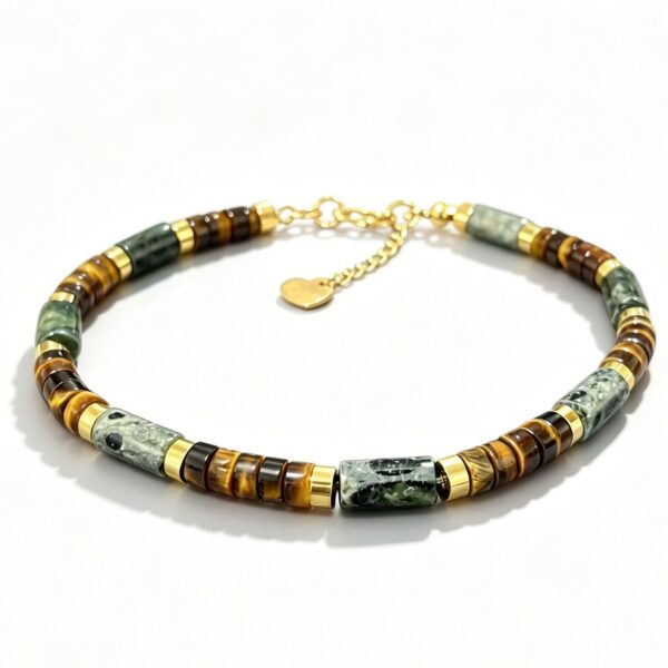 Natural Tiger Eye & Green Agate Men's Bracelet