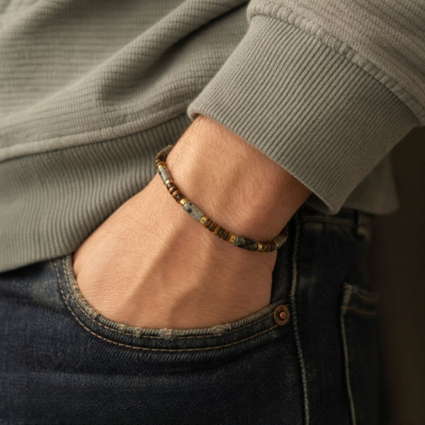 Natural Tiger Eye & Green Agate Men's Bracelet