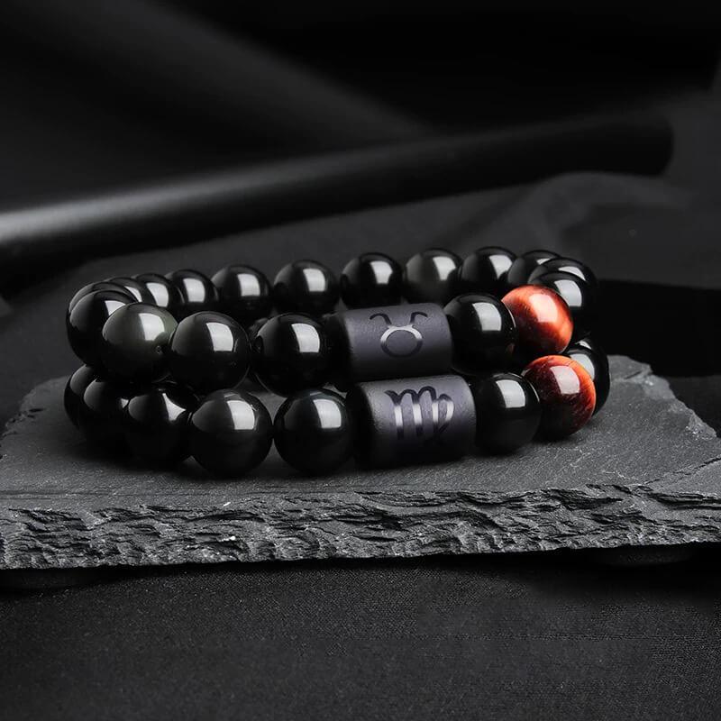 Zodiac guardian black obsidian beaded bracelet for everyday protection