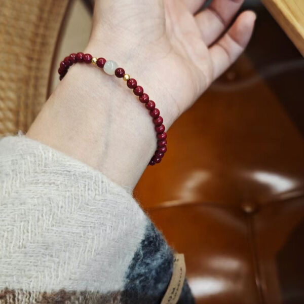 Natural Cinnabar & Hetian Jade Bracelet with 925 Silver – 4mm Beads for Protection, Balance & Positive Energy