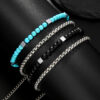 Men’s Turquoise & Hematite Bracelet – Natural Stone Beaded Stacked Bracelet for Men (Blue Turquoise + Metallic Hematite)