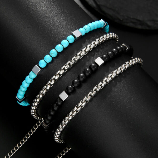 Men’s Turquoise & Hematite Bracelet – Natural Stone Beaded Stacked Bracelet for Men (Blue Turquoise + Metallic Hematite)