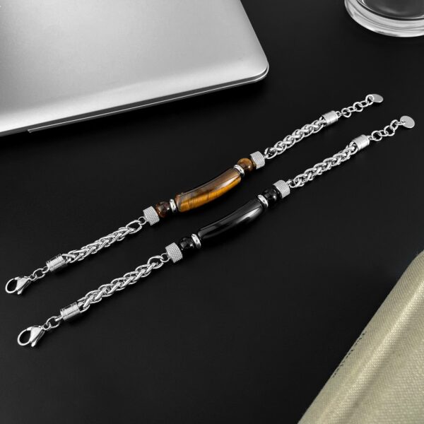 Men’s Tiger Eye Bracelet – Titanium Steel Strength & Protection Jewelry | Confidence, Focus & Success Gift for Him