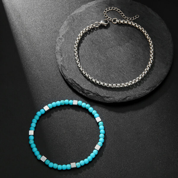 Men’s Turquoise & Hematite Bracelet – Natural Stone Beaded Stacked Bracelet for Men (Blue Turquoise + Metallic Hematite)