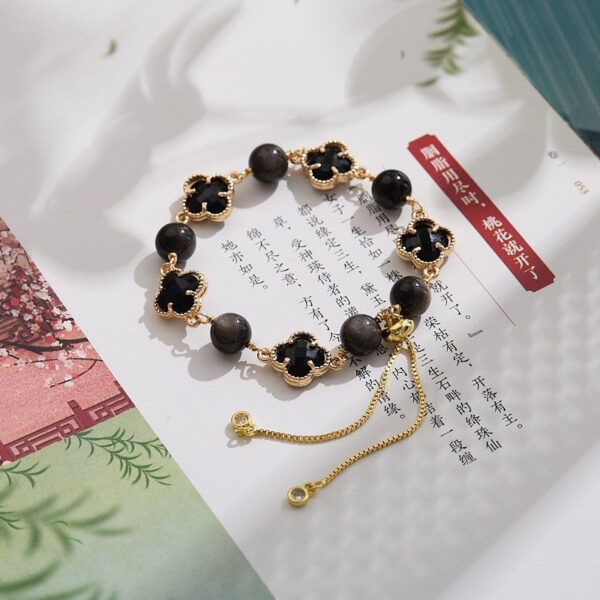 Green Agate Four-Leaf Clover Bracelet for Women