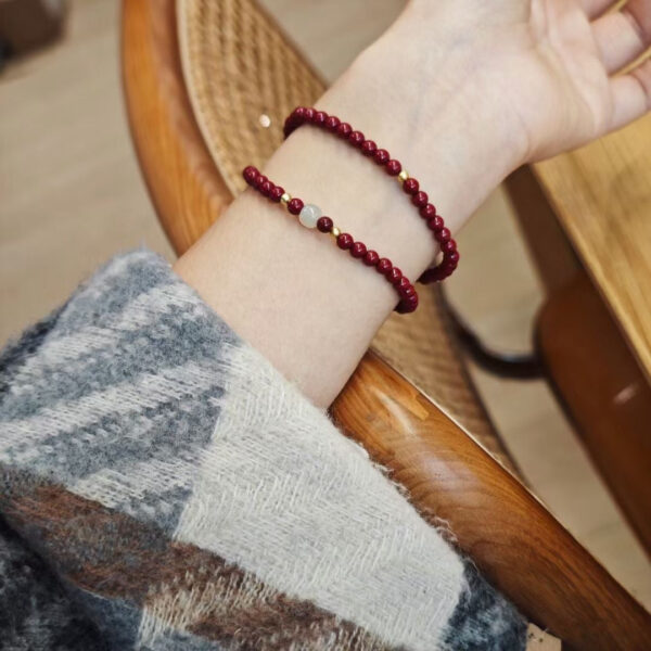 Natural Cinnabar & Hetian Jade Bracelet with 925 Silver – 4mm Beads for Protection, Balance & Positive Energy