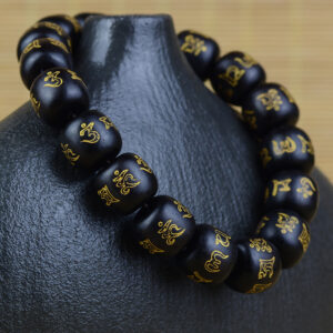 Tibetan Buddhist Six-Word Mantra Black Sandalwood Bracelet