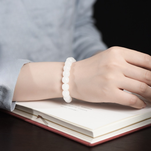Certified 5A White Hetian Jade Bead Bracelet – Real Natural Jade for Peace, Protection & Good Fortune | Premium Feng Shui Jewelry