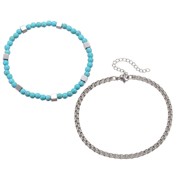 Men’s Turquoise & Hematite Bracelet – Natural Stone Beaded Stacked Bracelet for Men (Blue Turquoise + Metallic Hematite)