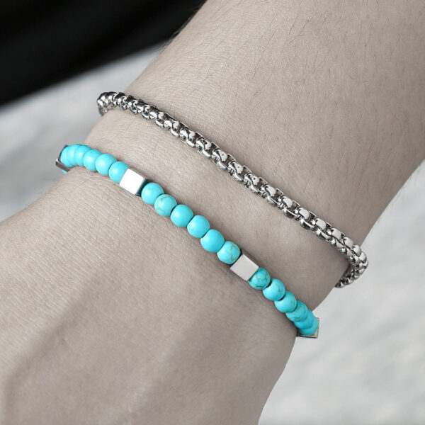 Men’s Turquoise & Hematite Bracelet – Natural Stone Beaded Stacked Bracelet for Men (Blue Turquoise + Metallic Hematite)