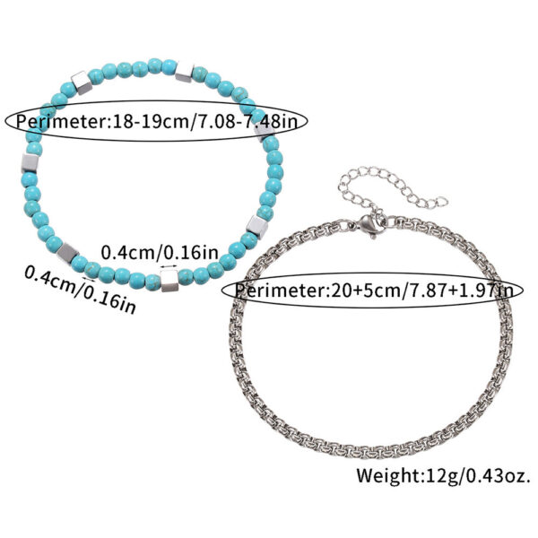 Men’s Turquoise & Hematite Bracelet – Natural Stone Beaded Stacked Bracelet for Men (Blue Turquoise + Metallic Hematite)