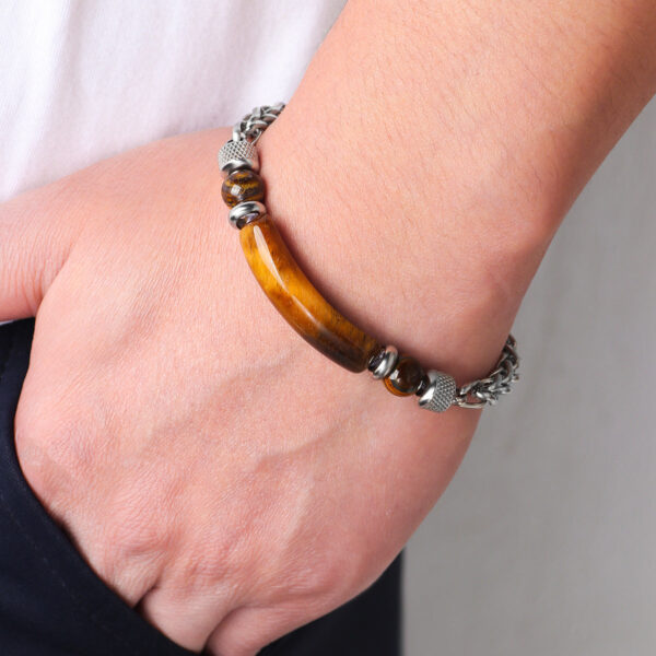 Men’s Tiger Eye Bracelet – Titanium Steel Strength & Protection Jewelry | Confidence, Focus & Success Gift for Him