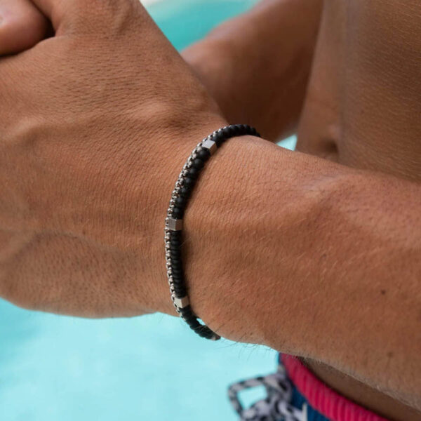 Men’s Turquoise & Hematite Bracelet – Natural Stone Beaded Stacked Bracelet for Men (Blue Turquoise + Metallic Hematite)