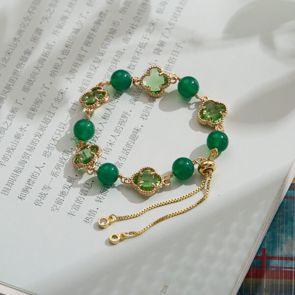 Green Agate Four-Leaf Clover Bracelet for Women
