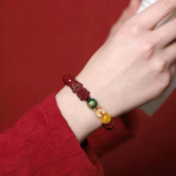 O1CN01dhVt1v2K7B529PTrS__2214594189509-0-cib High-Content Cinnabar Pixiu Feng Shui Bracelet โ Five Wealth Gods Symbol of Prosperity, Protection & Abundance (90% Natural Cinnabar Beads)