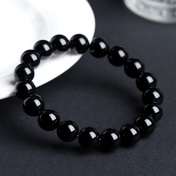 Black obsidian bead bracelet detail, side view
