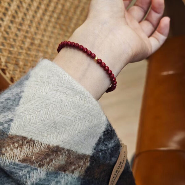 Natural Cinnabar & Hetian Jade Bracelet with 925 Silver – 4mm Beads for Protection, Balance & Positive Energy