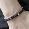 Men’s Turquoise & Hematite Bracelet – Natural Stone Beaded Stacked Bracelet for Men (Blue Turquoise + Metallic Hematite)