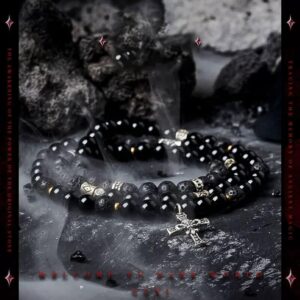 Reversed_Dark_Cross_Black_Obsidian_Double_Layers_Bracelet Dark Cross Black Obsidian Double-Layer Bracelet