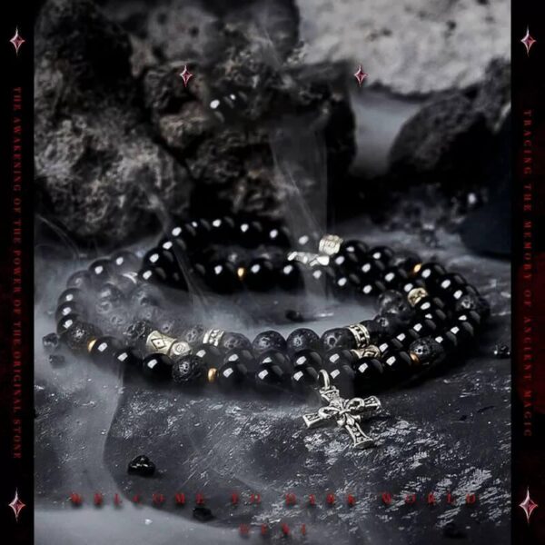 Dark Cross Black Obsidian Double-Layer Bracelet