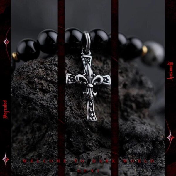 Dark Cross Black Obsidian Double-Layer Bracelet