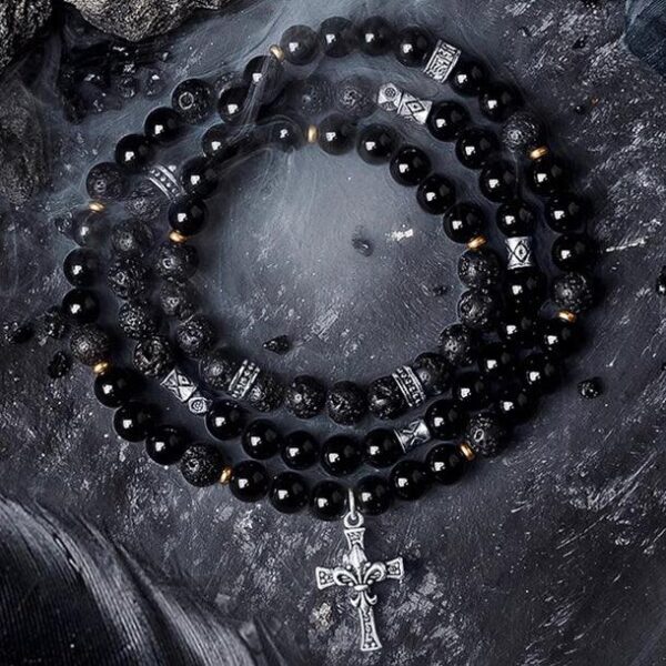 Dark Cross Black Obsidian Double-Layer Bracelet
