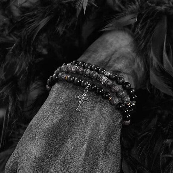 Dark Cross Black Obsidian Double-Layer Bracelet