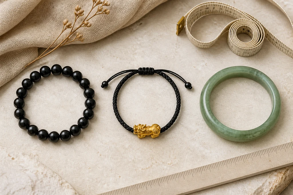 stretch bracelet adjustable cord bracelet and solid bangle size comparison